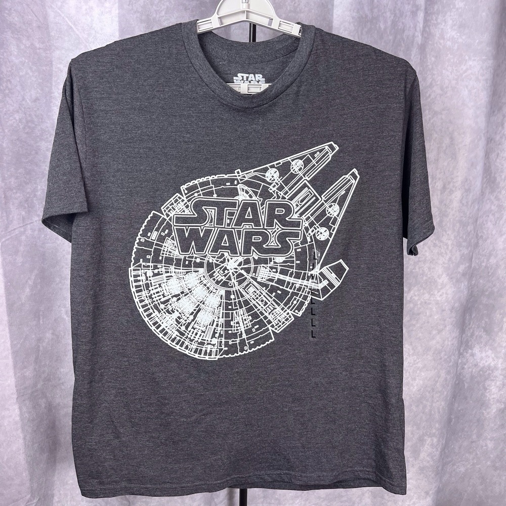 Star Trek Milenium Falcon T-Shirt Gray Size Large Cotton/Poly by Mad Engine